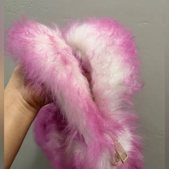 2 Tone Real Lamb Fur Handmade Top Handle, Fold Over Flap Handbag, Crossbody bag - Picture 12 of 16